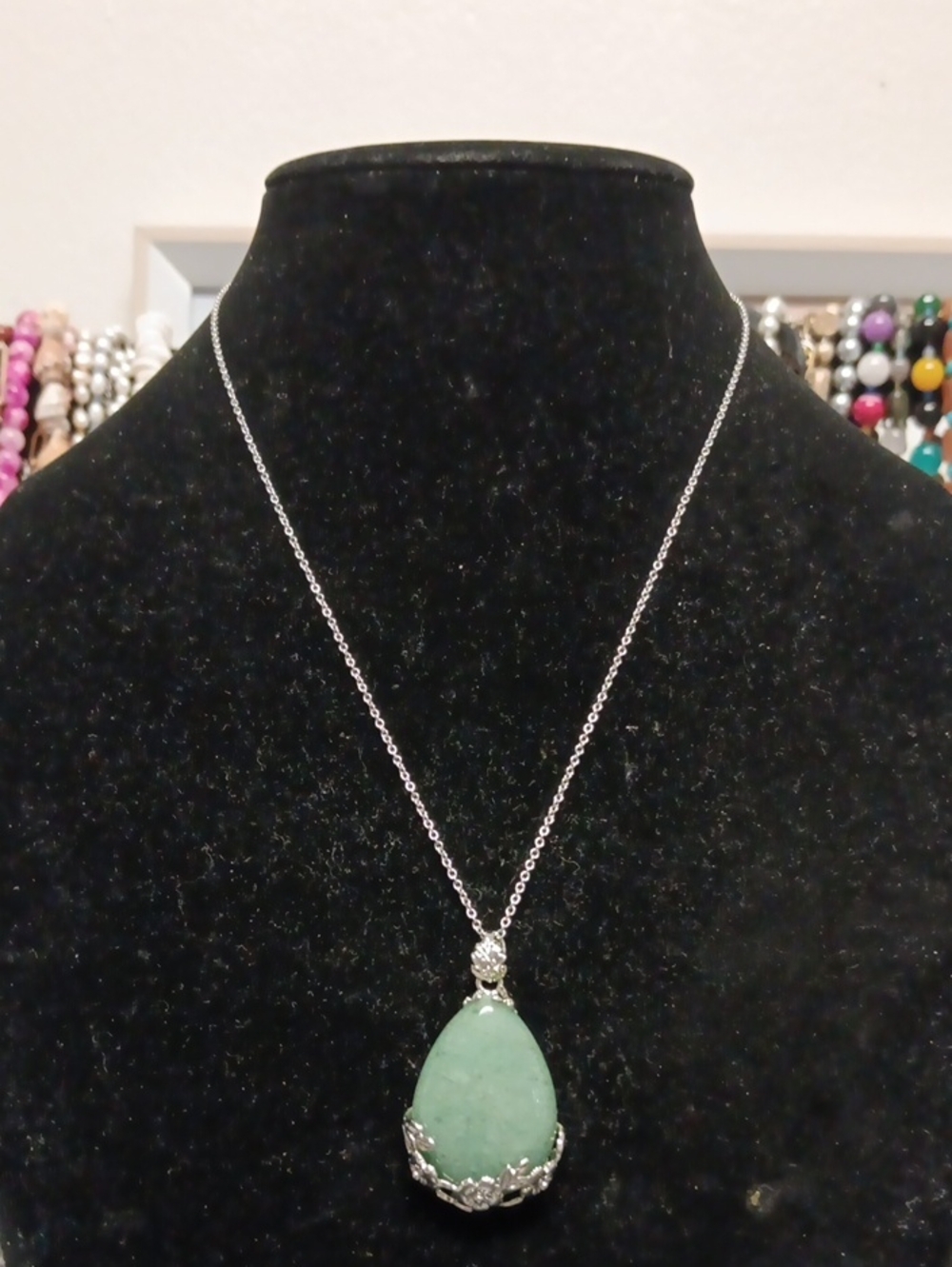 Green Aventurine 33.00 ctw Pendant in Silvertone with Stainless Steel Necklace